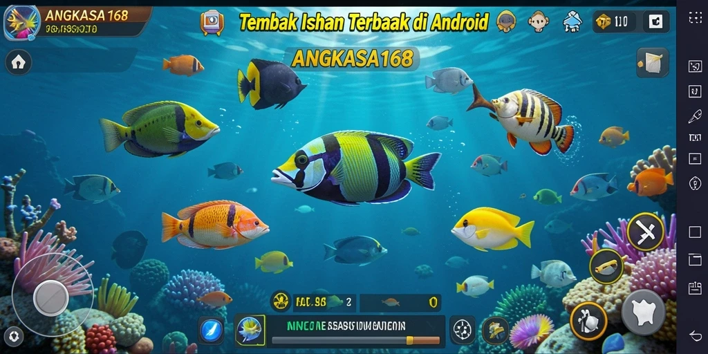 Screenshot ANGKASA168 menampilkan gameplay seru saat menembak ikan.