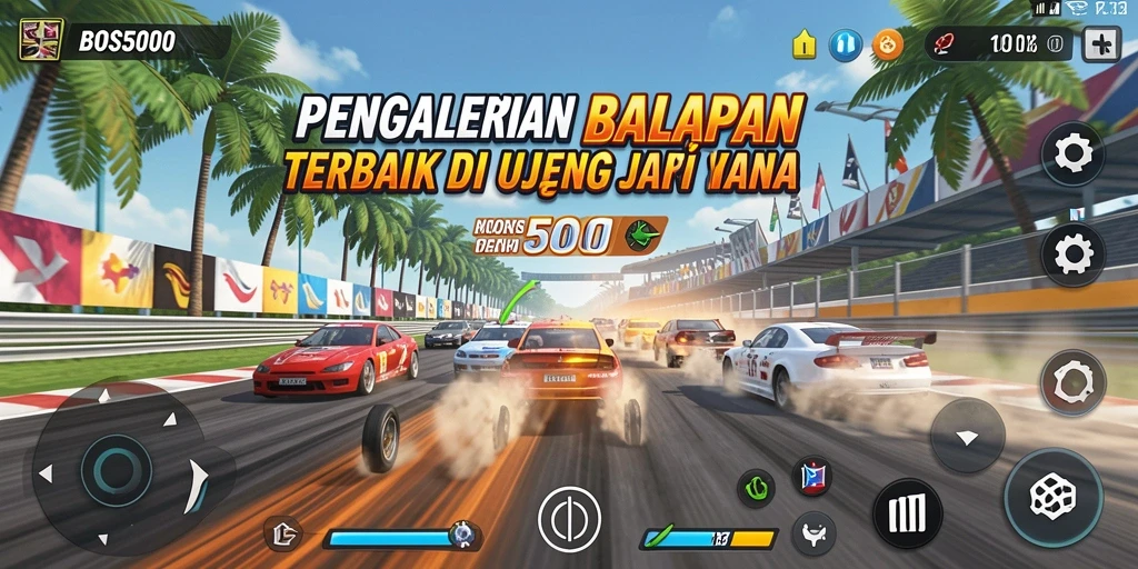 Screenshot dari gameplay BOS5000 saat balapan seru di trek.
