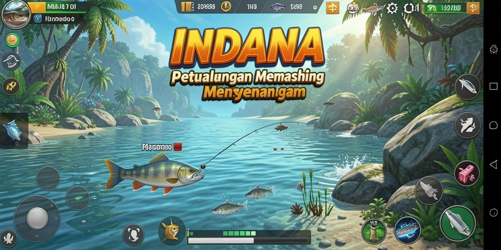 Tangkapan ikan besar dalam gameplay memancing yang mendebarkan.