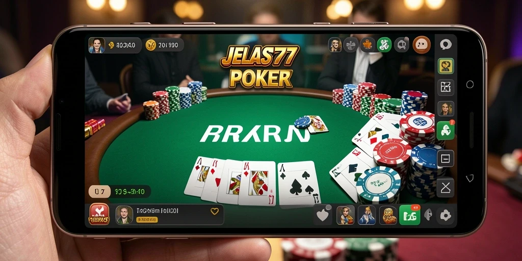 Screenshot permainan Poker JELAS777 menampilkan aksi yang seru dan interaksi pemain.