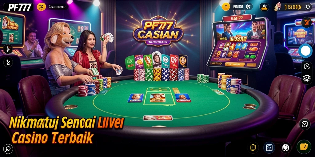 Screenshot menampilkan dealer langsung dan suasana kasino yang menyenangkan.