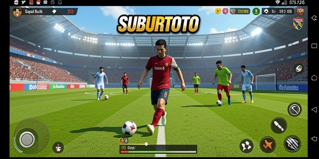 Tampilan gameplay mendebarkan dari SUBURTOTO dengan aksi sepak bola yang seru.