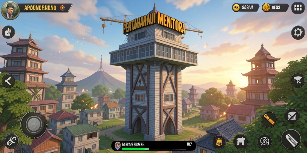 Tangkapan layar gameplay V07 menampilkan aksi menara pertahanan yang intens.