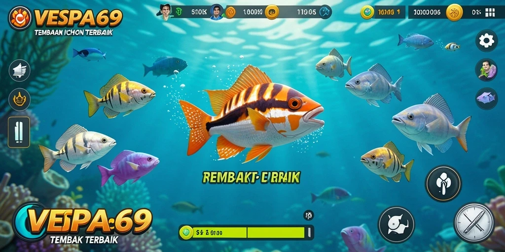 Screenshot VESPA69 menampilkan serunya gameplay Tembak Ikan.